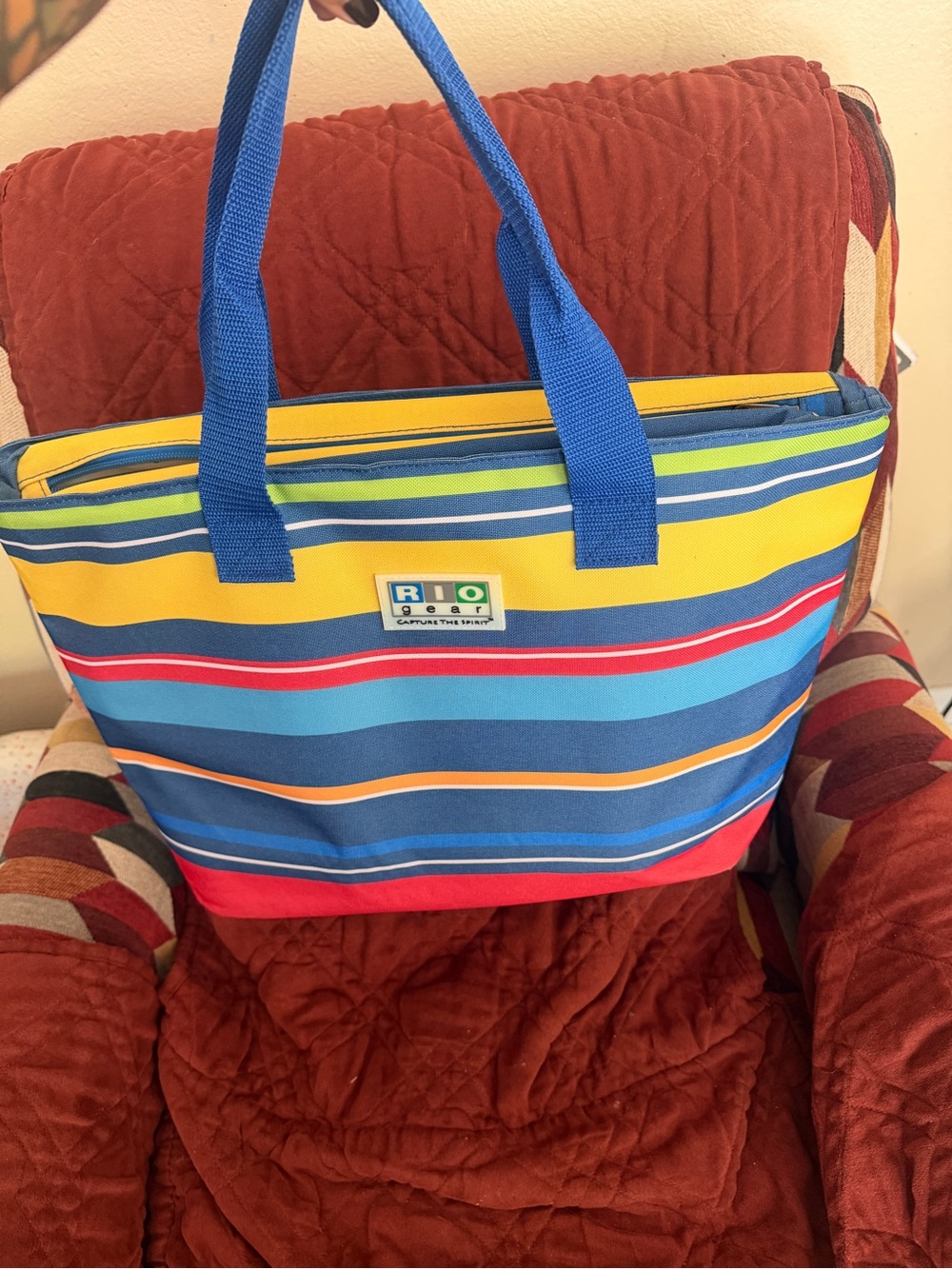 Striped Multicolor Tote Bag - Blue/Yellow/Red - Picture 4 of 4